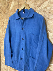 Vintage 80s faded cornflower blue brushed cotton button up chore workers jacket size medium