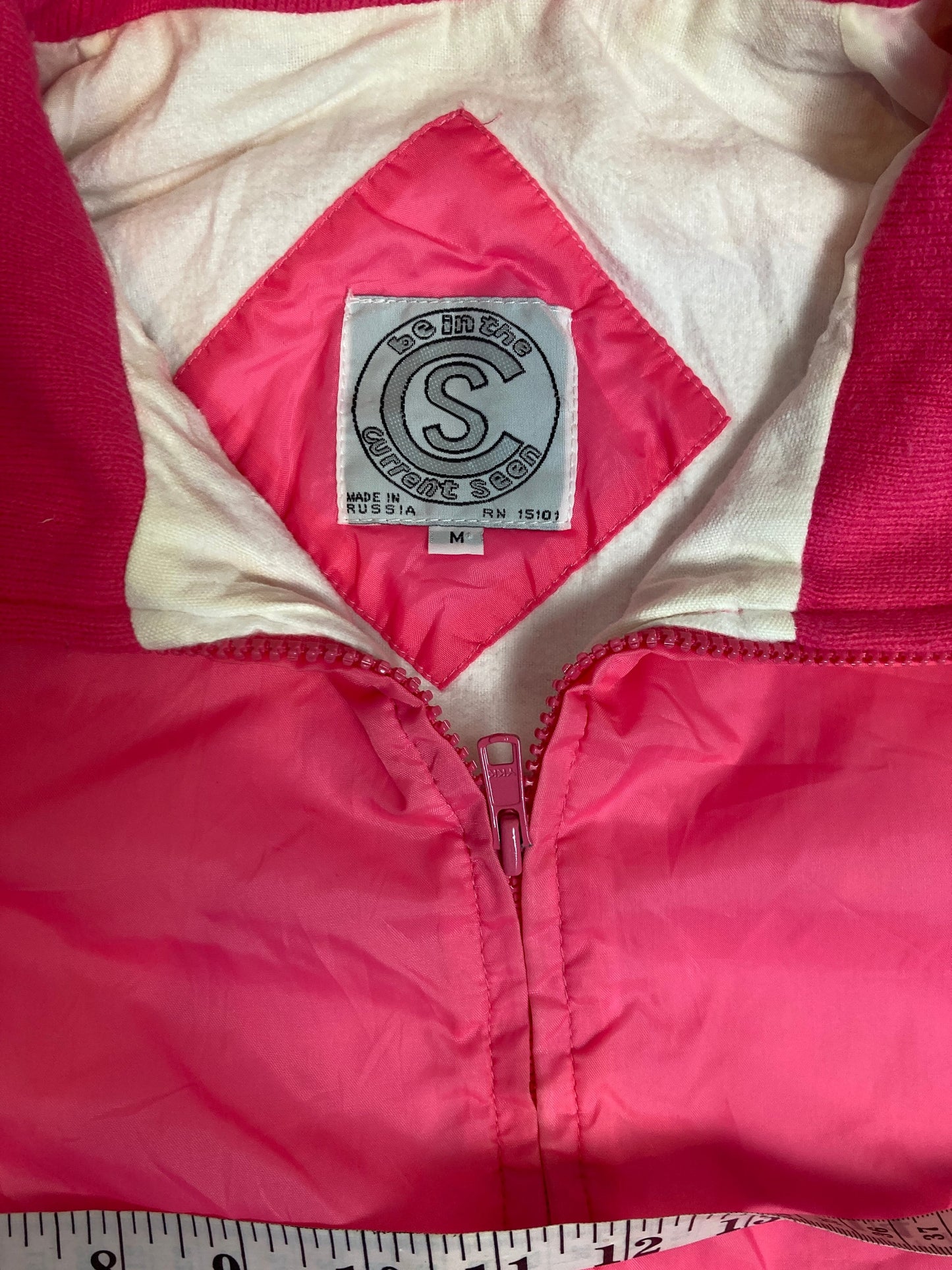 Vintage 80s Soviet Russian pink shell track zip jacket windbreaker size medium