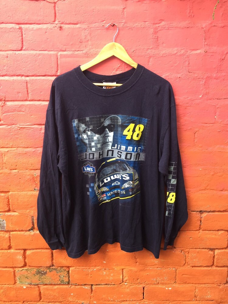 Vintage 90s USA navy blue NASCAR Jimmie Johnson lowes souvenir long sleeve slouchy oversized  t shirt size XL