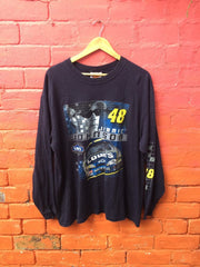 Vintage 90s USA navy blue NASCAR Jimmie Johnson lowes souvenir long sleeve slouchy oversized  t shirt size XL