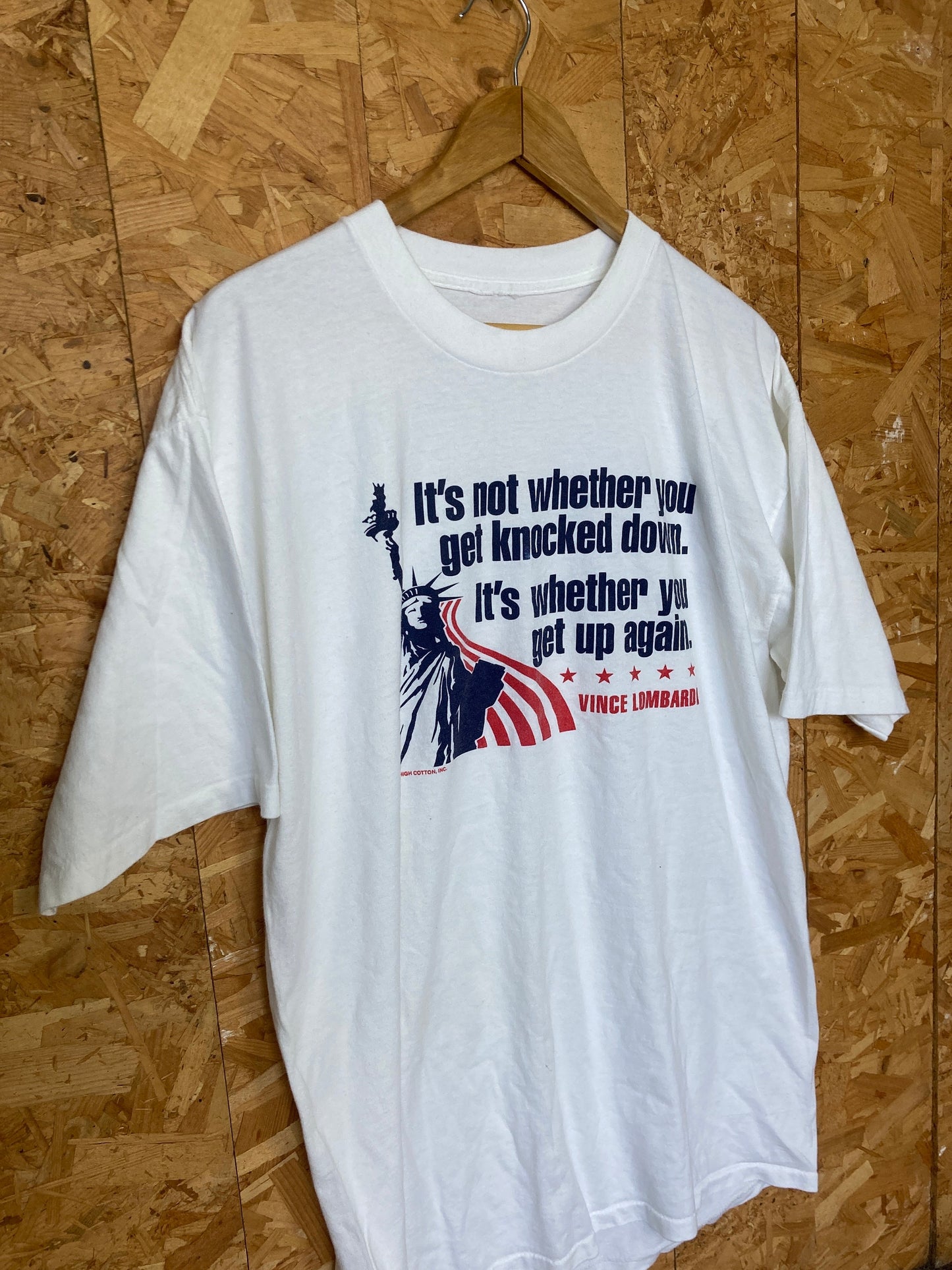 Vintage 80s Vince Lombardi inspirational quote patriotic USA souvenir single stitch white t-shirt size XL