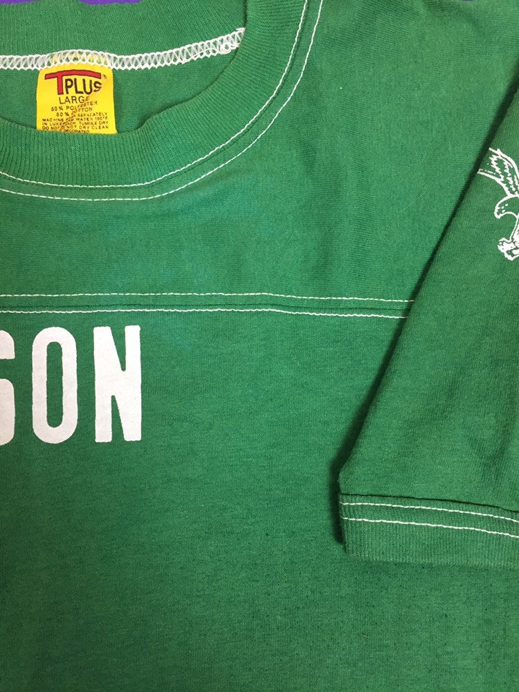 Vintage 70s USA high school football top Edison Eagles green cotton t shirt size large