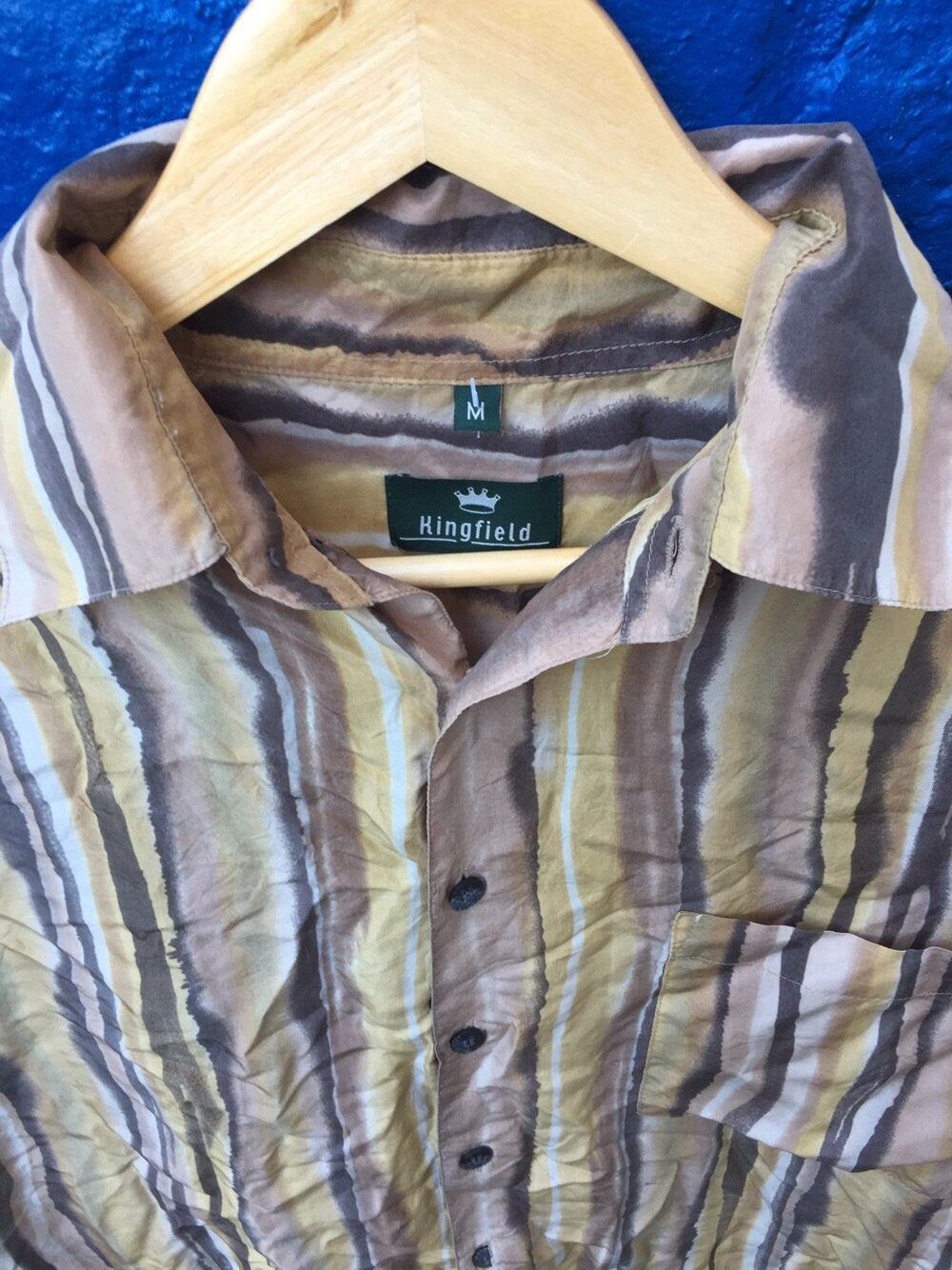 Vintage 90s Silk shirt with Abstract ethnic brown and beige animal stripes size medium oversized