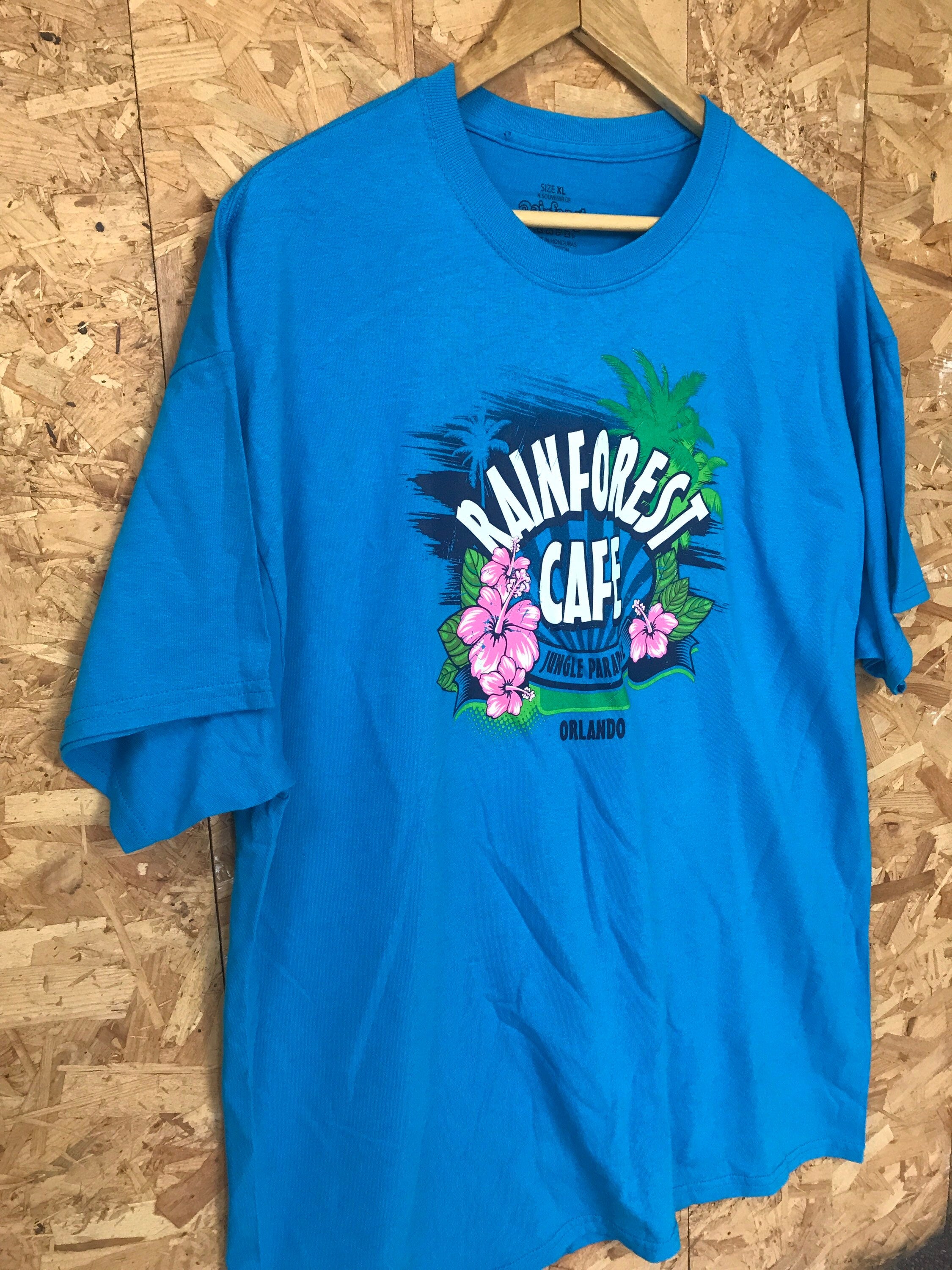 Vintage Y2K Rainforest Cafe Orlando USA souvenir blue t shirt size XL