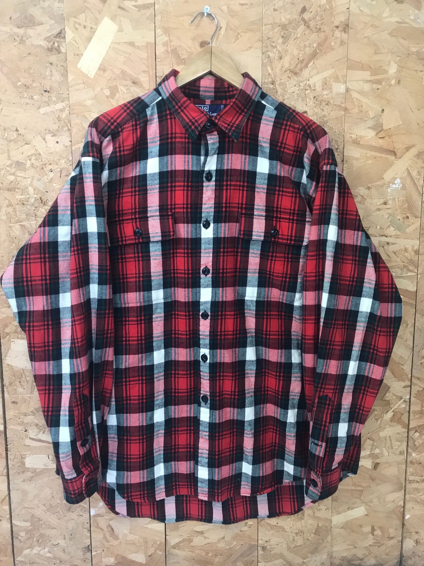 Vintage Y2K red black white check soft brushed wingfield heavy cotton oversized CPO shirt size XL by Ralph Lauren