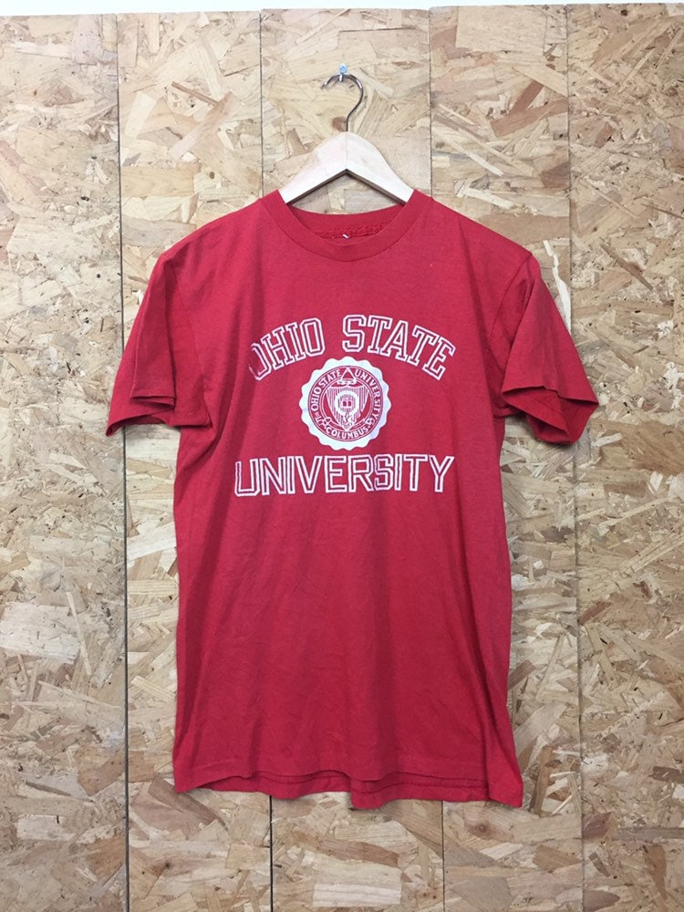 Vintage 90s Distressed Ohio State University USA red t-shirt size large