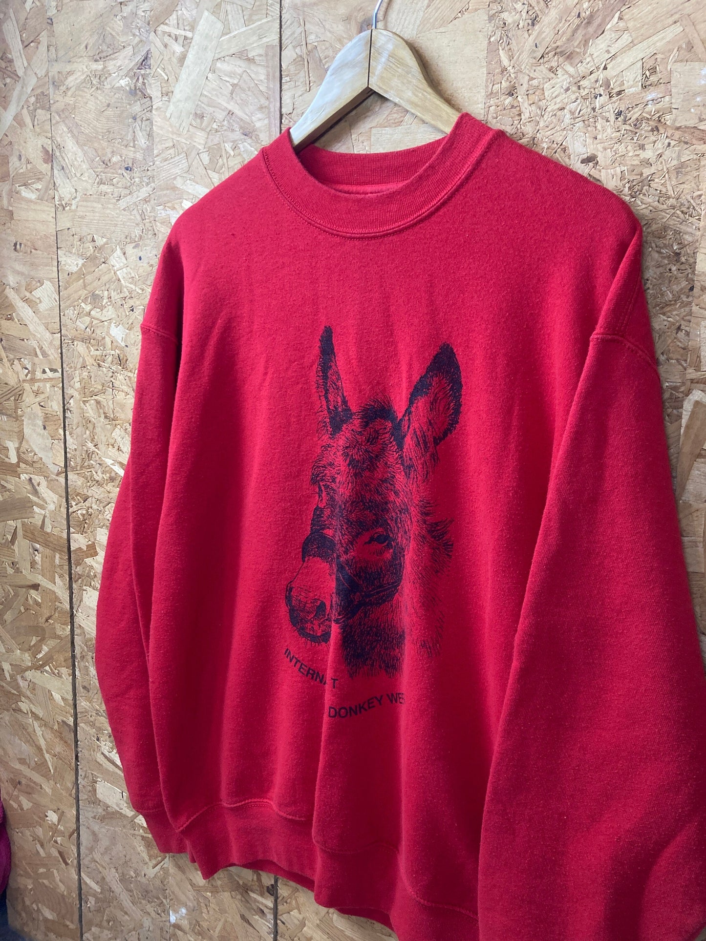 Vintage Y2K International Donkey Week MLT red crew neck sweater size large