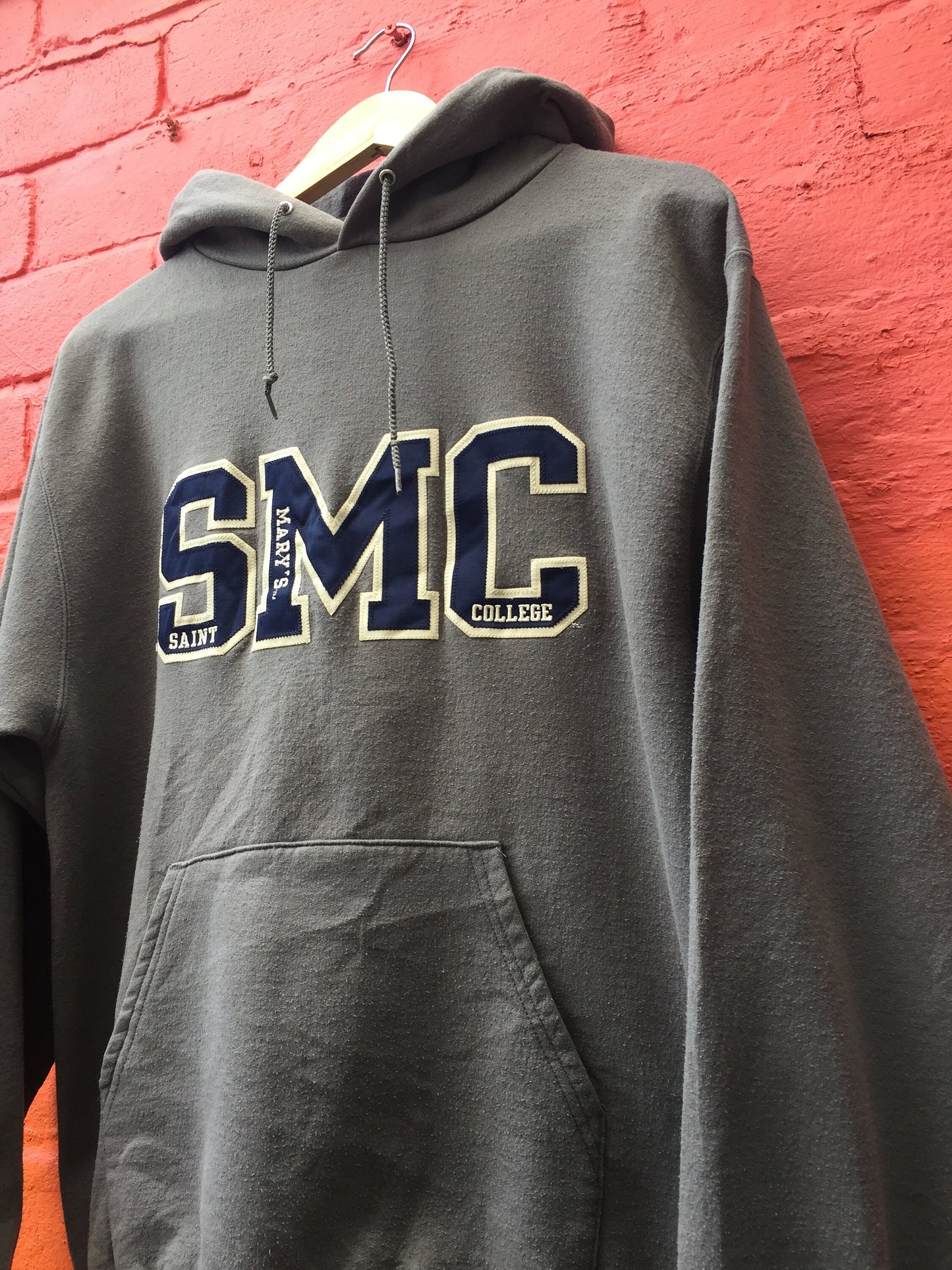 Vintage 90s Champion USA Varsity SMC hoodie grey navy blue size medium