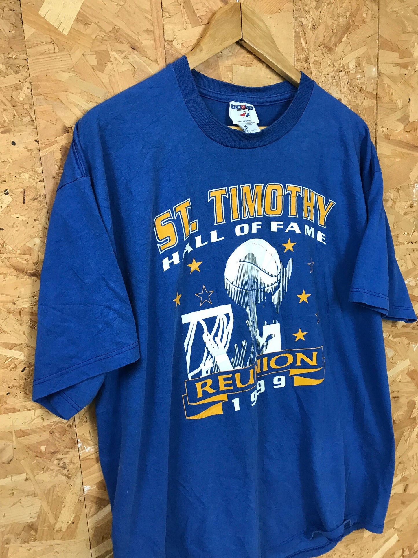 Vintage 99&#39; St Timothy Ohio USA college sports basketball reunion team souvenir blue t-shirt size XL