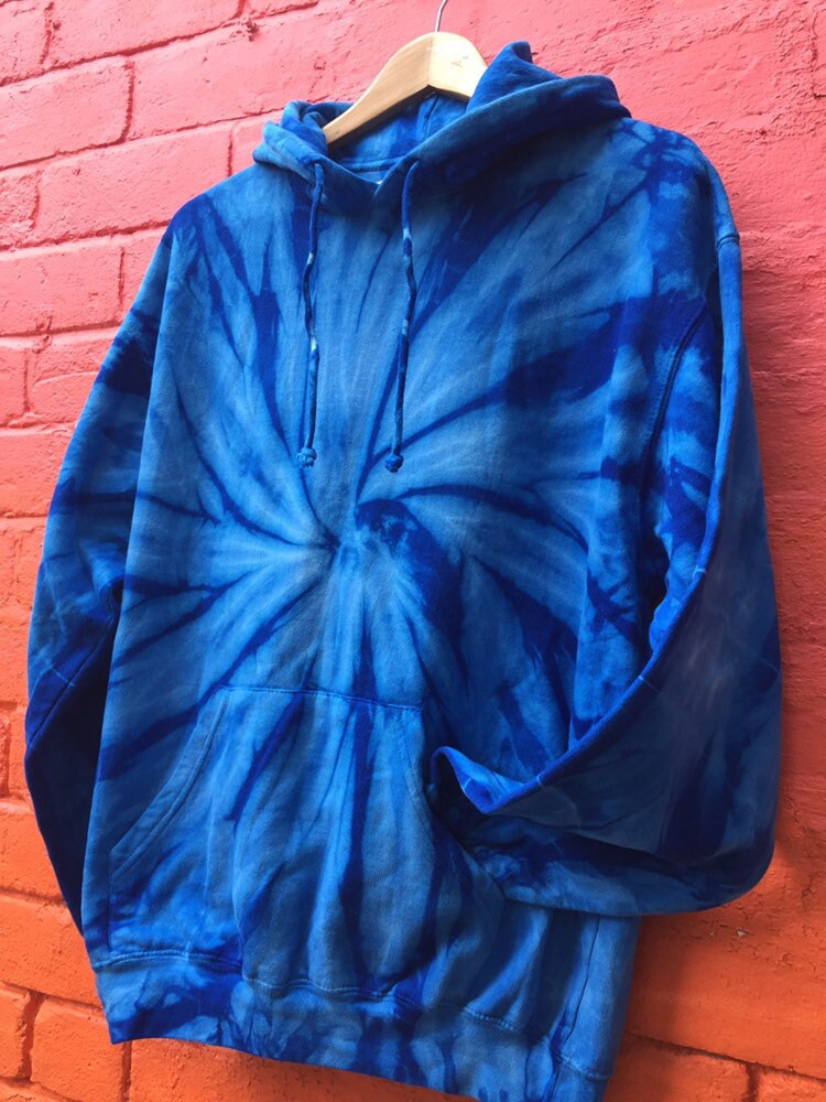 Vintage 00s blue acid wash rave festival tie dye hoody pullover size medium