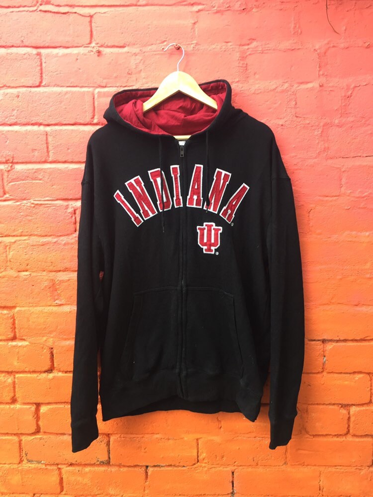 Vintage 90s Indiana USA college team black red embroidered hoodie size large