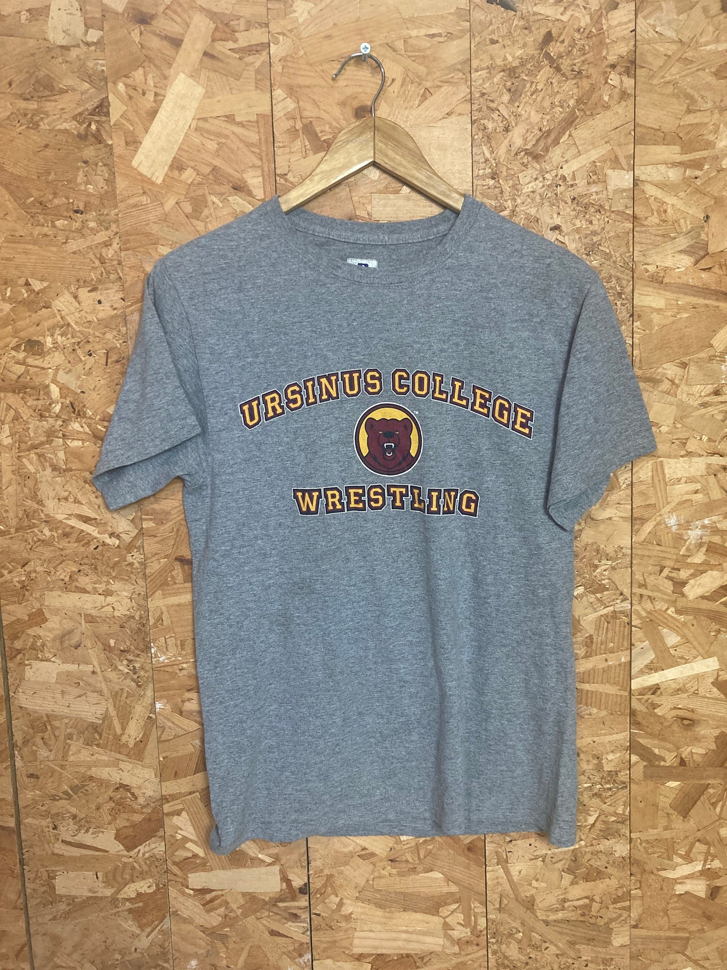 Vintage Y2K Ursinus College Wrestling USA high school quirky souvenir grey marl t-shirt size small