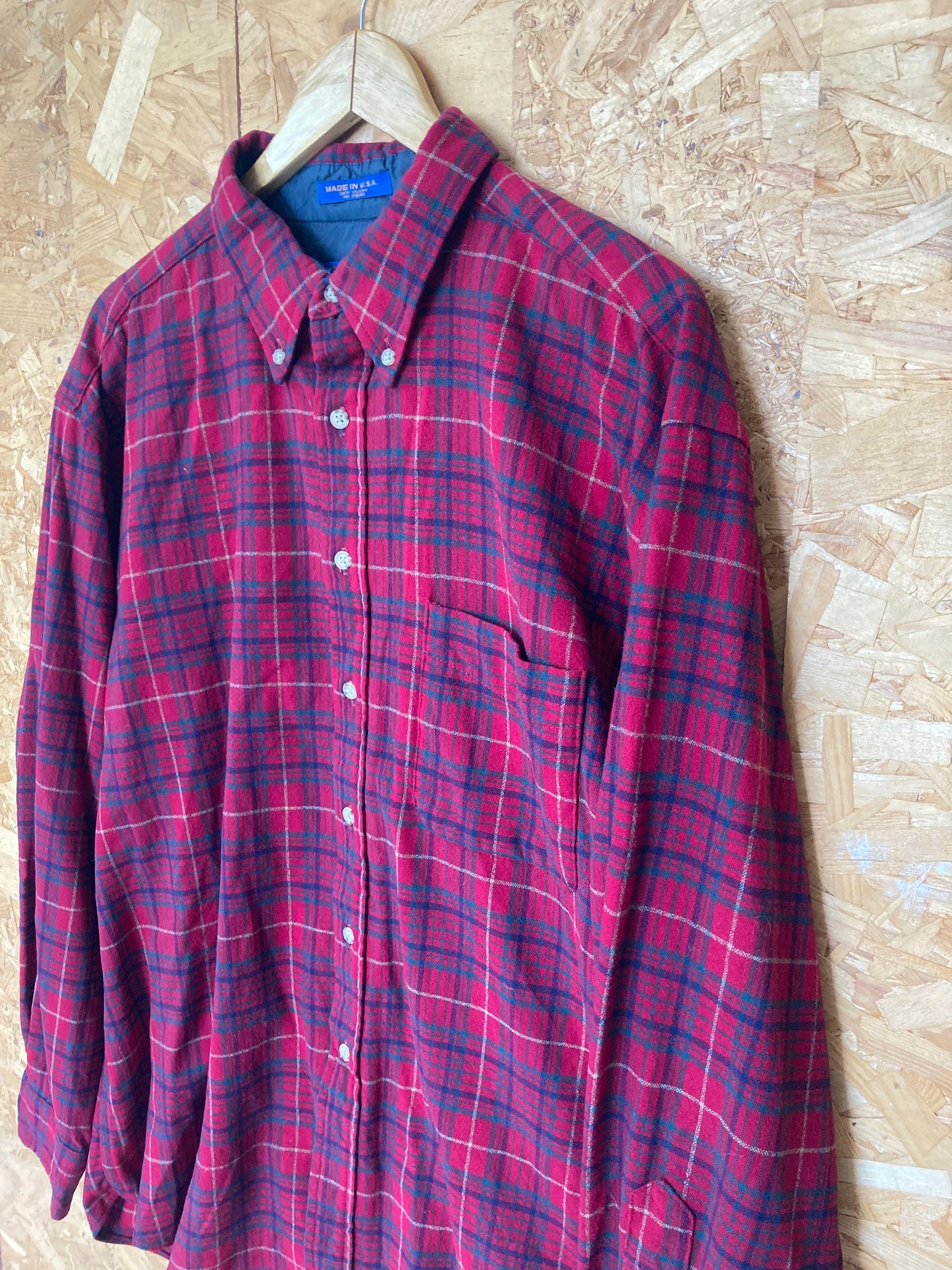 Vintage 90s Pendleton USA made red green fine check 100% virgin wool shirt size XL