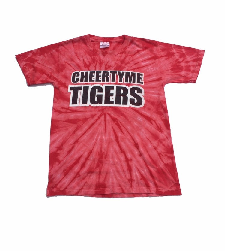 Vintage 90s tie dye red pink Cheertyme Tigers USA college psychedelic rave t-shirt size small