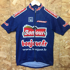 Vintage 90's French Bonjour Santini Cycle Jersey Blue Red Size UK S