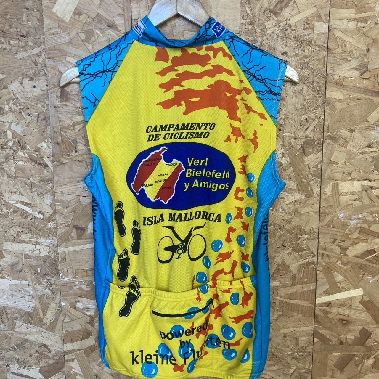 Vintage Y2K sleeveless triathlon bielefeld Mallorca yellow orange blue cycle jersey size M