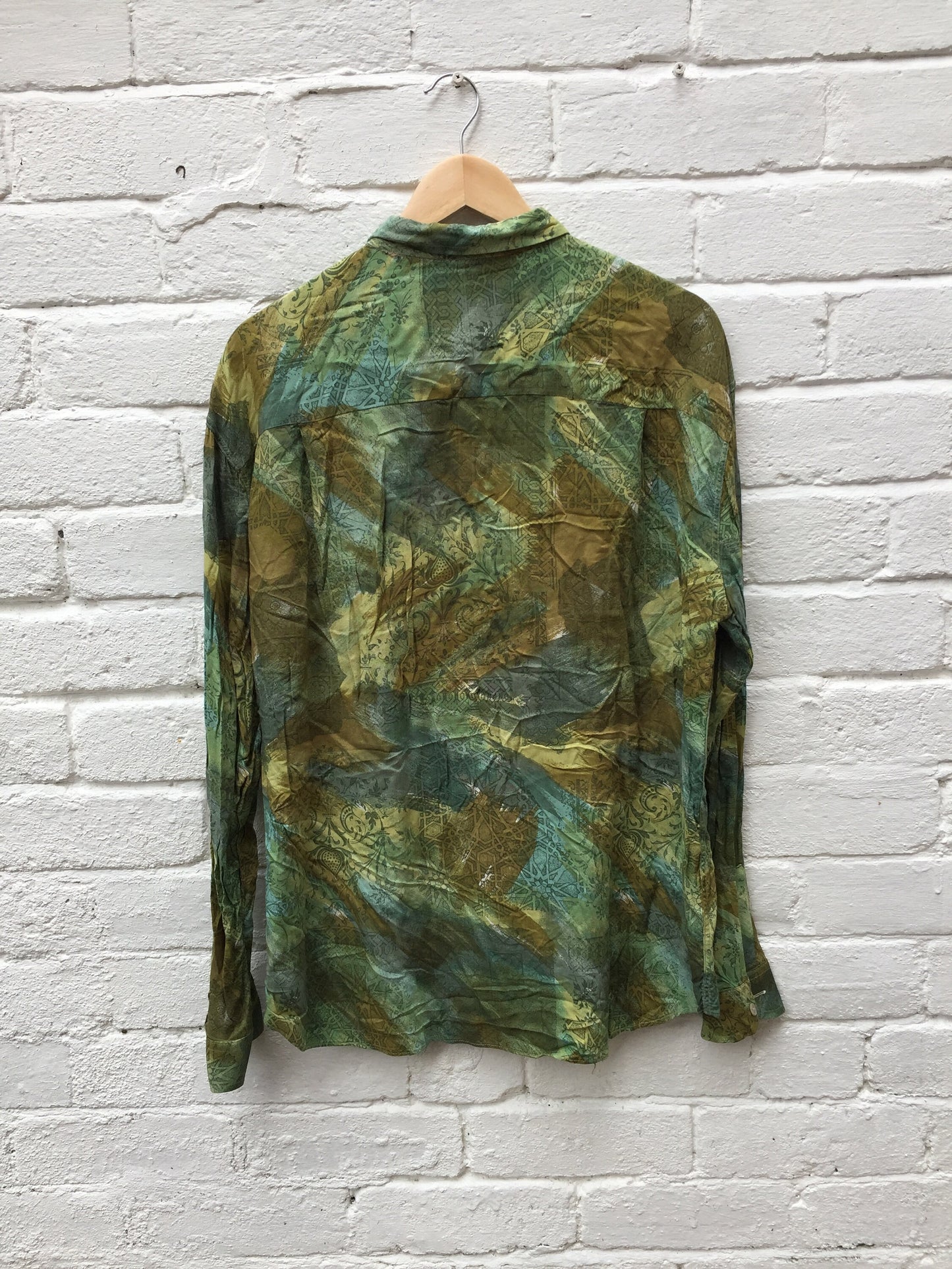 Vintage 90s grungy green blue abstract long sleeve ugly shirt size XL