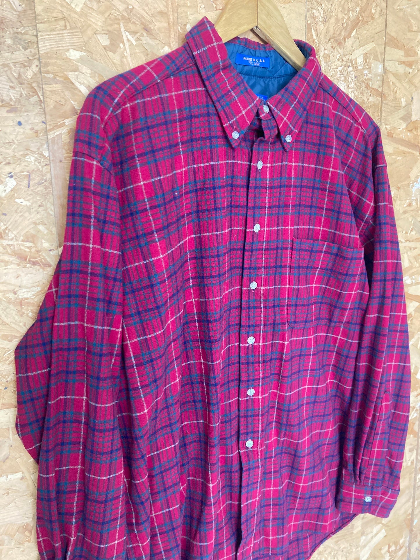 Vintage 90s Pendleton USA made red green fine check 100% virgin wool shirt size XL