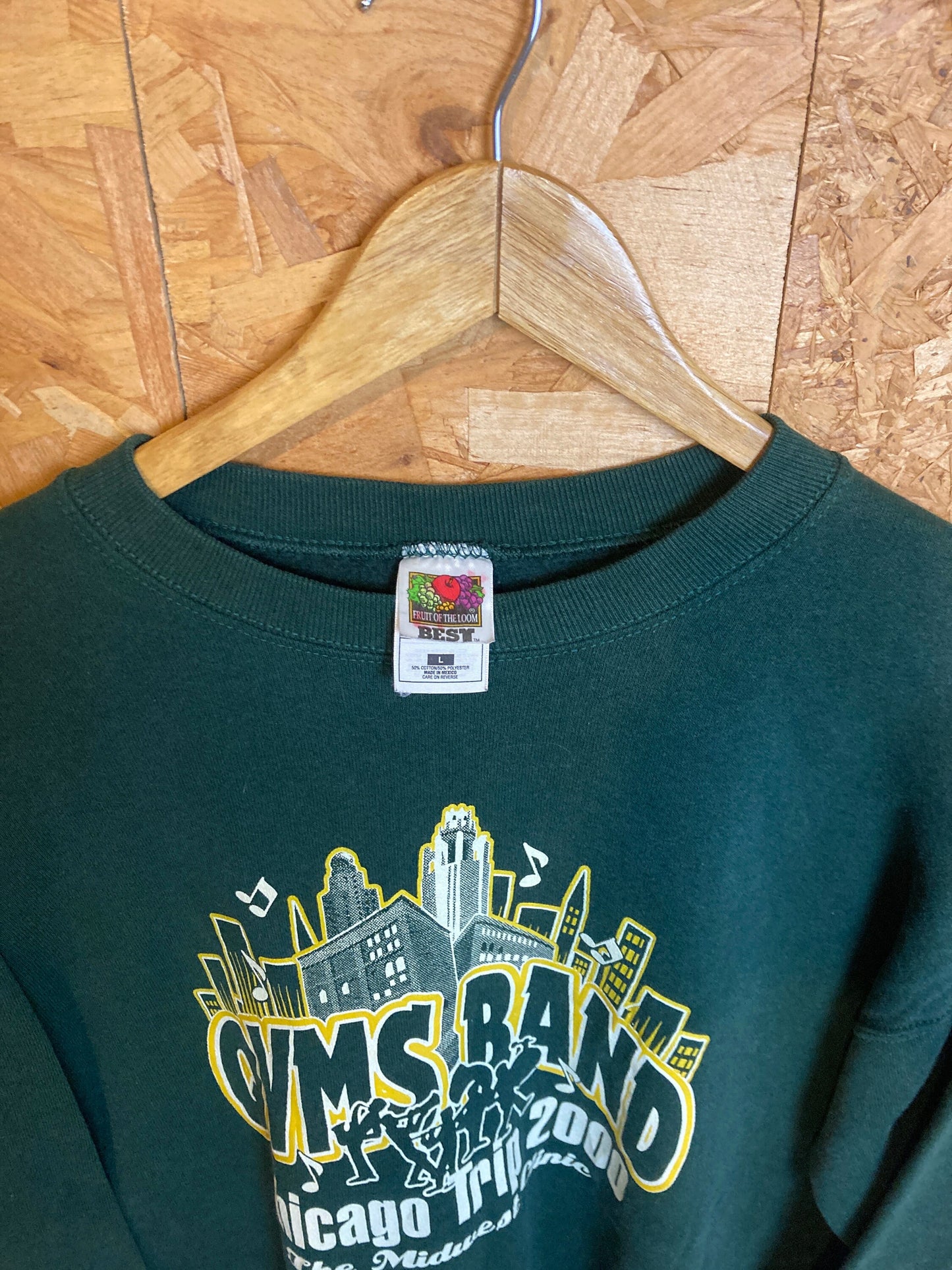 Vintage Y2K QVMS band Chicago tour USA souvenir dark green yellow crew neck sweater size large