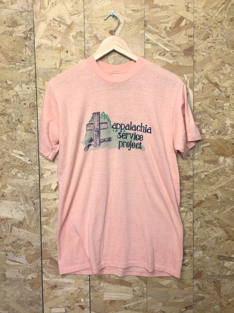 Vintage 80s USA souvenir pink salmon Appalachia Service Project t shirt size large