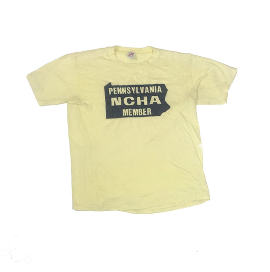 Vintage 80s USA Pennsylvania NCHA member quirky light yellow t-shirt size XL