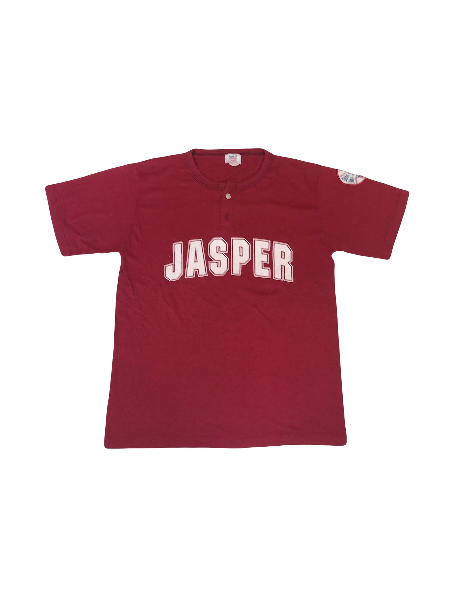 Vintage 90s Jasper Chapman Dixie Baseball League USA dark red button t-shirt size large