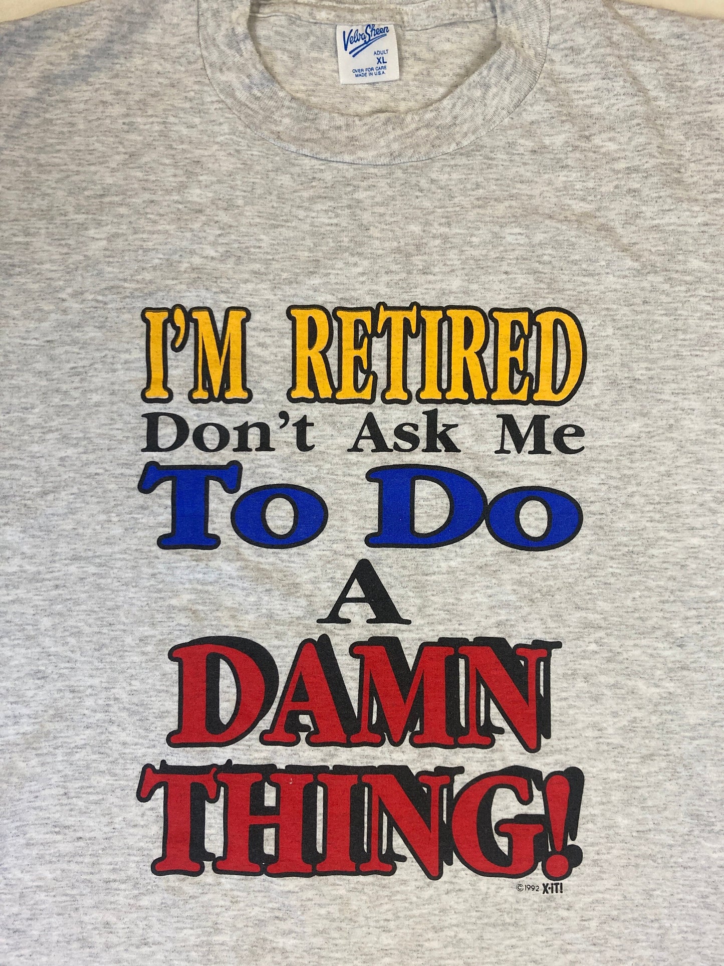 Vintage 90s I’m retired quirky funny USA souvenir light grey marl oversized t-shirt size XL