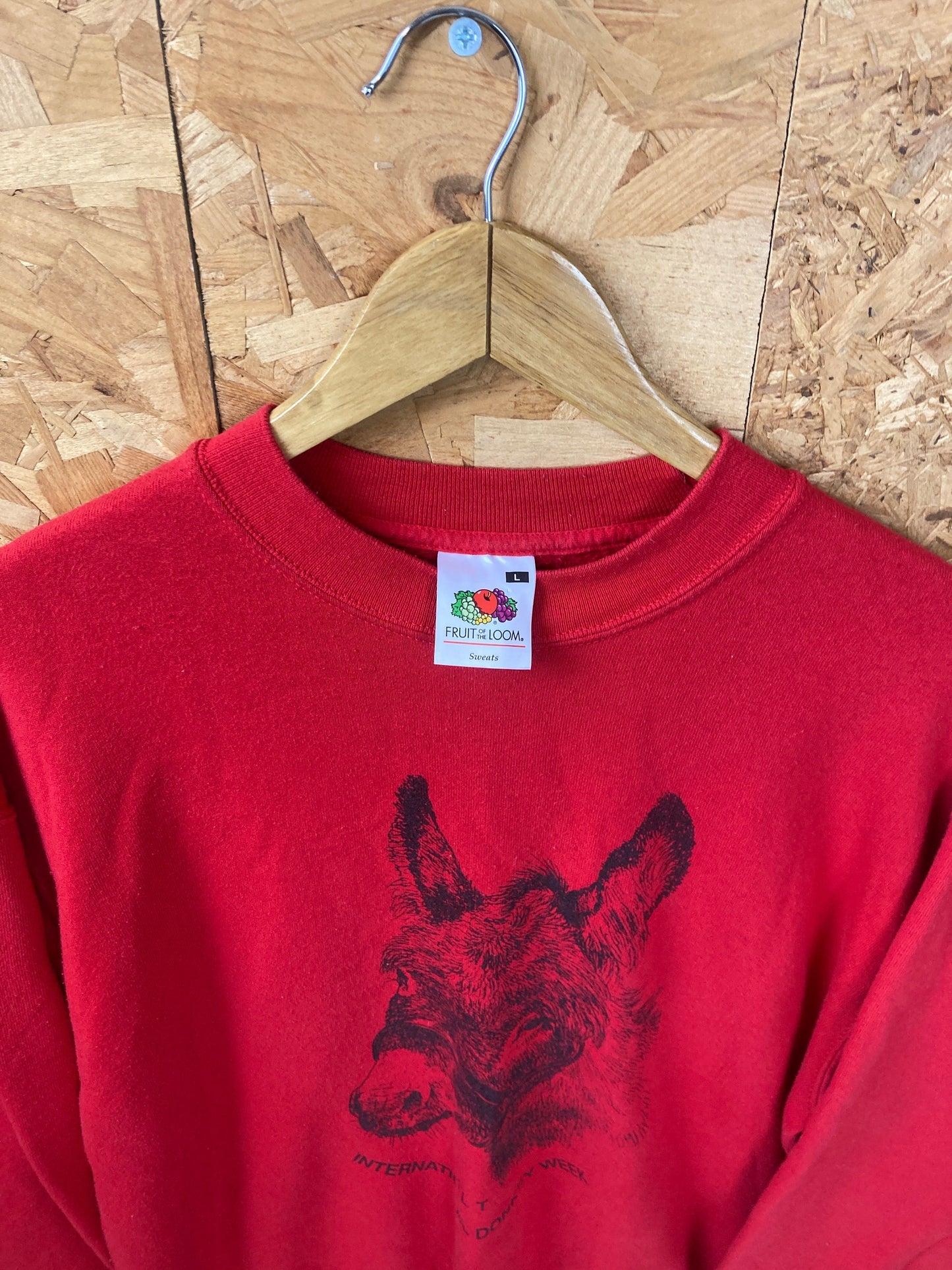 Vintage Y2K International Donkey Week MLT red crew neck sweater size large