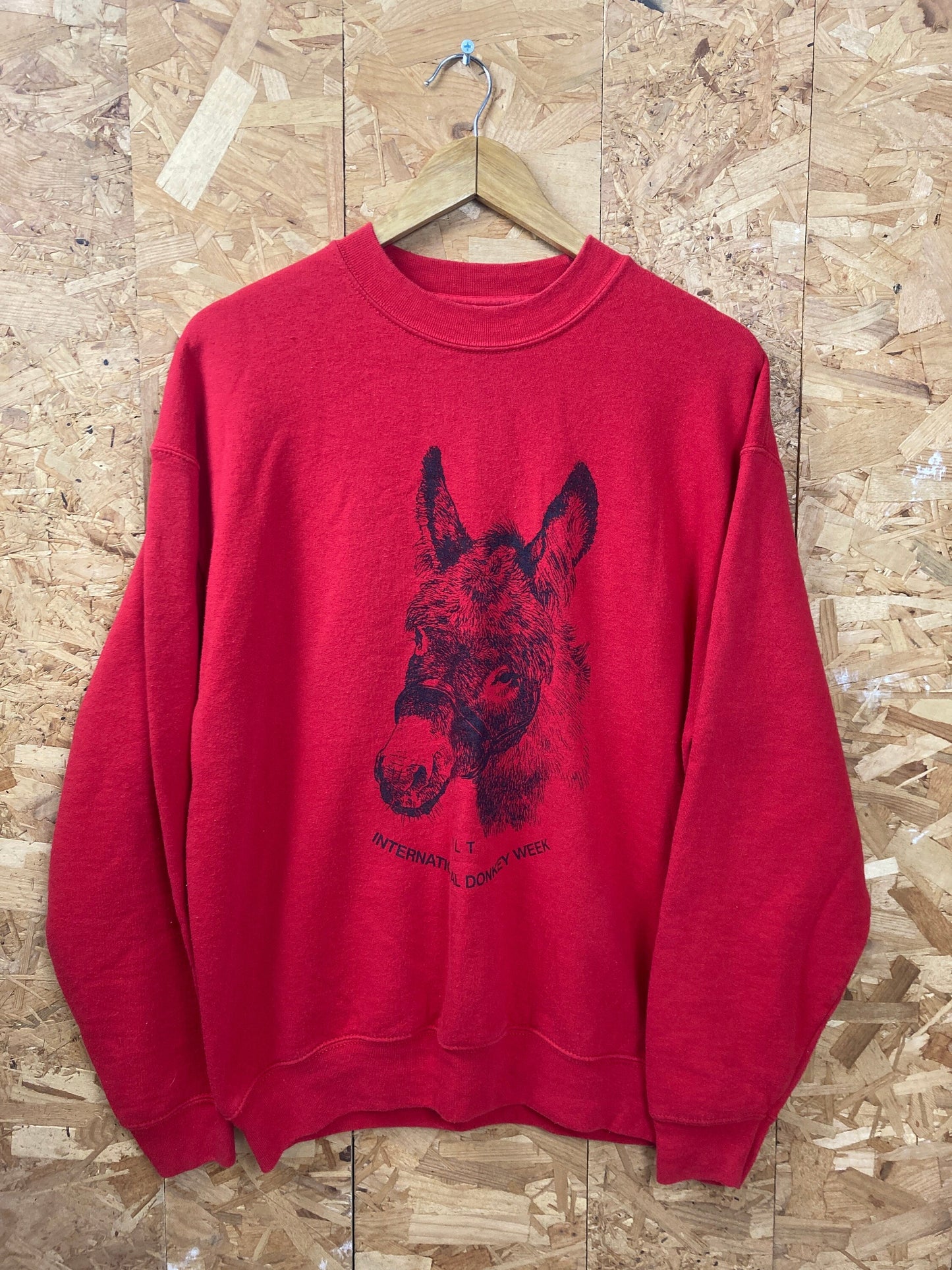 Vintage Y2K International Donkey Week MLT red crew neck sweater size large