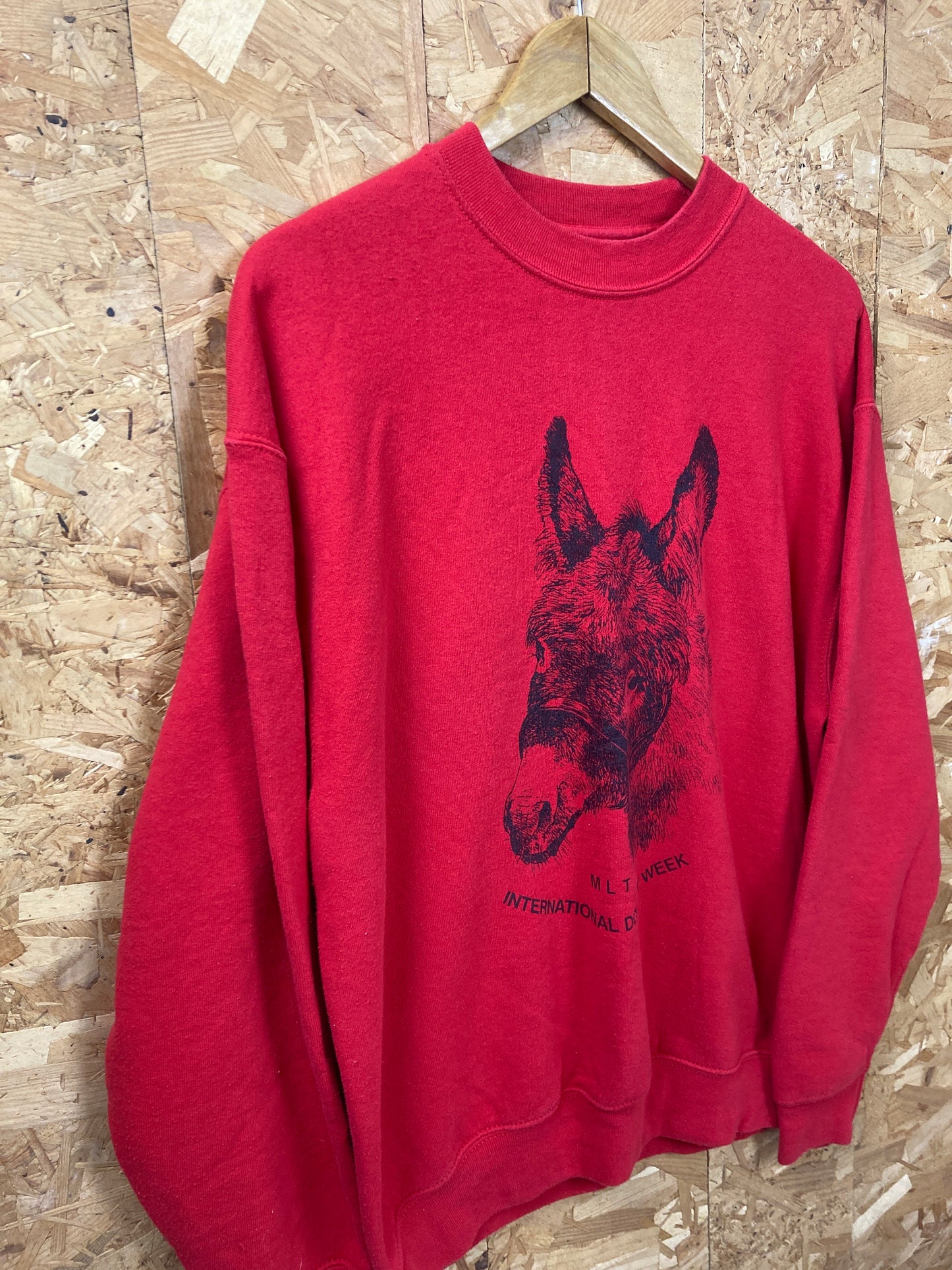 Vintage Y2K International Donkey Week MLT red crew neck sweater size large