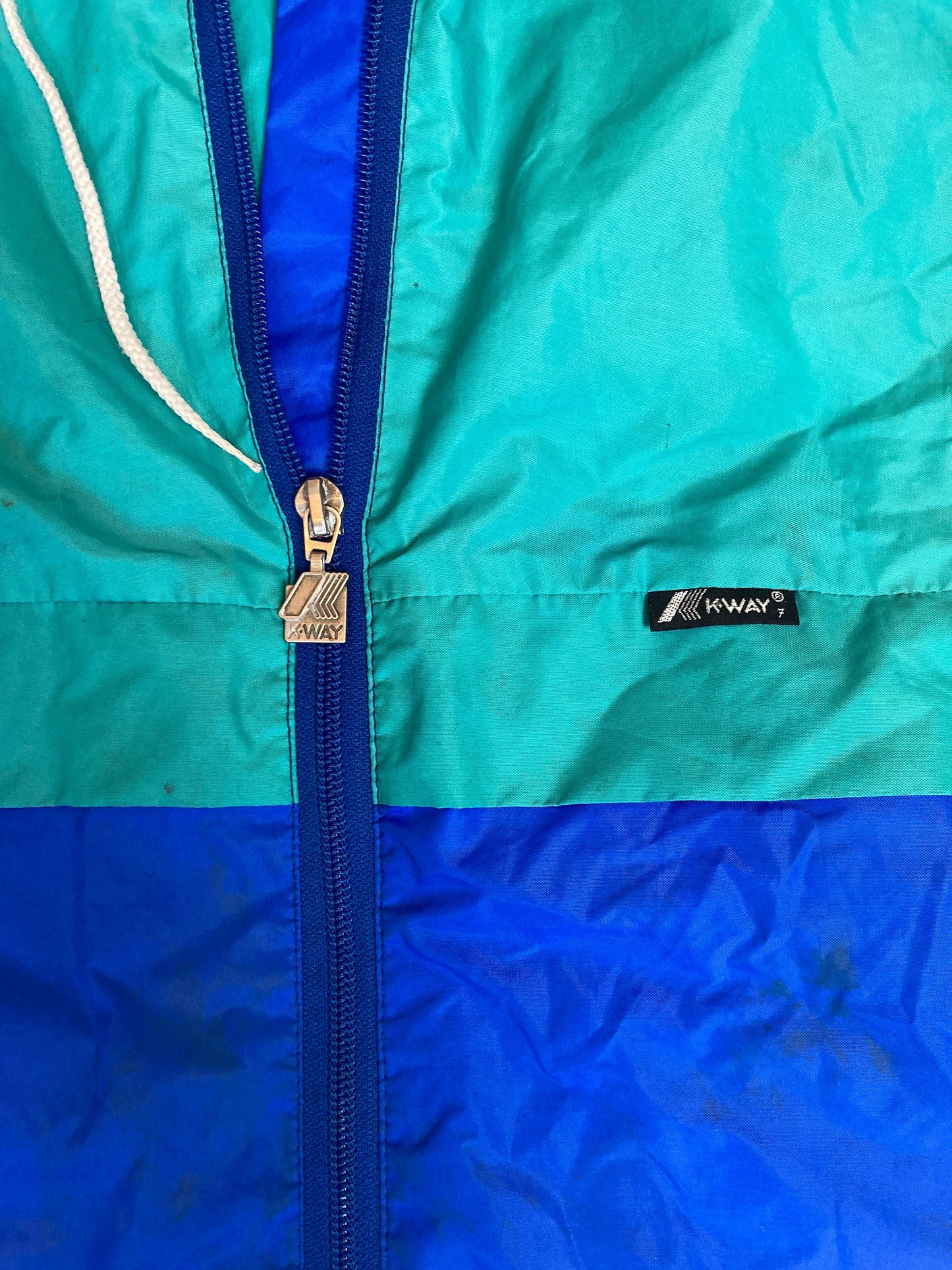 Vintage 90s K-Way blue teal raincoat windbreaker waterproof rain jacket size large