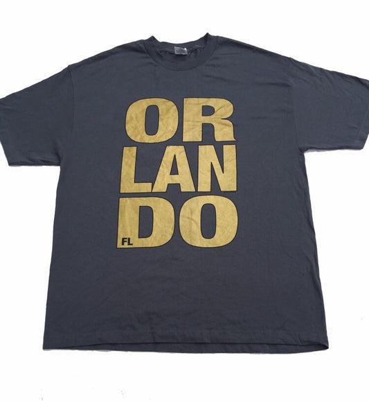 Vintage 90s Orlando Florida USA souvenir college varsity dark grey gold t shirt size extra large