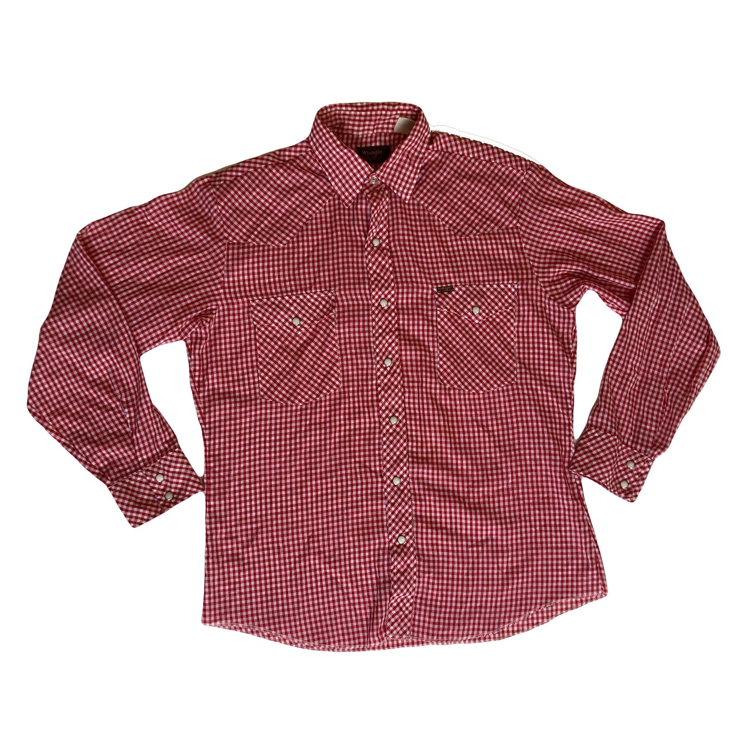 Vintage 70s Wrangler red fine check cheesecloth western cowboy cotton check shirt size large