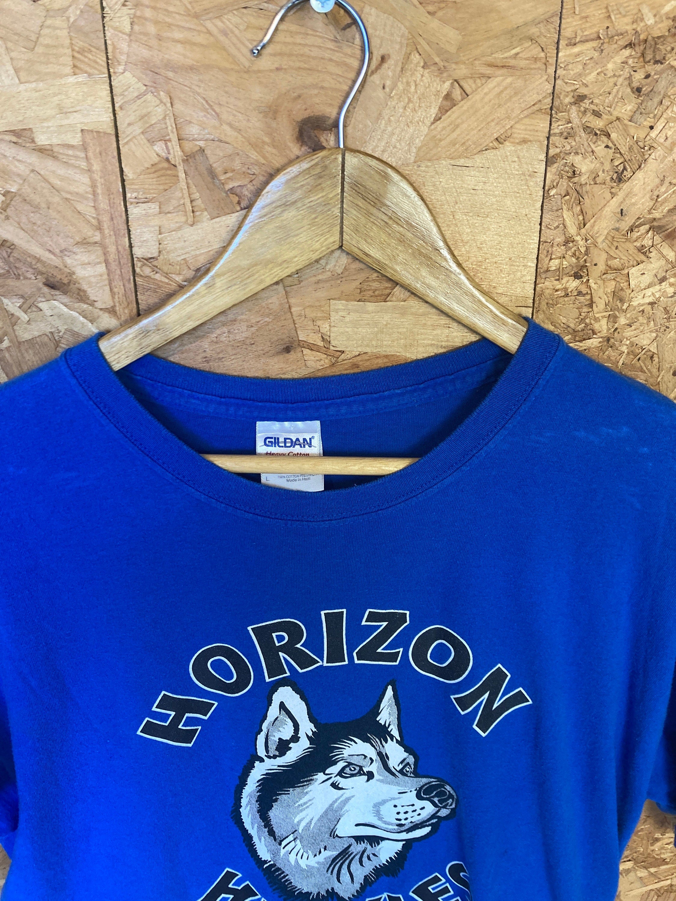Vintage Y2K blue Horizon Huskies dog print t-shirt size large