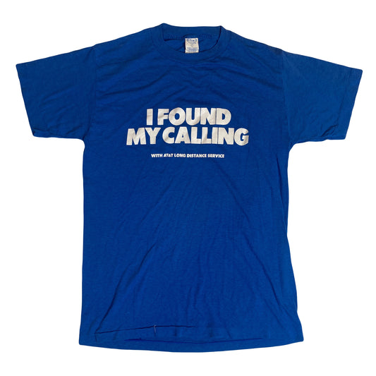 Vintage 80s quirky ‘I found my calling’ USA blue single stitch t-shirt size small