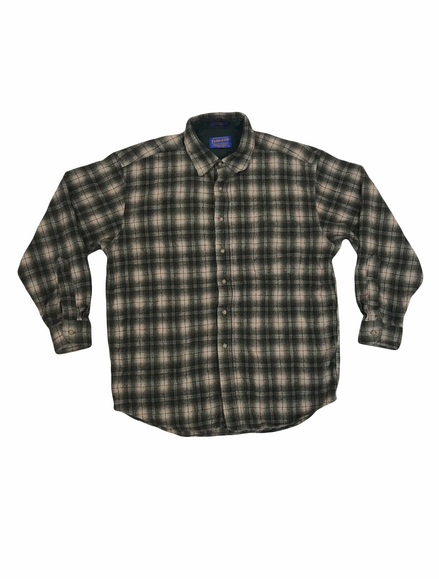 80s vintage Pendleton USA  green brown beige check wool western shirt size large