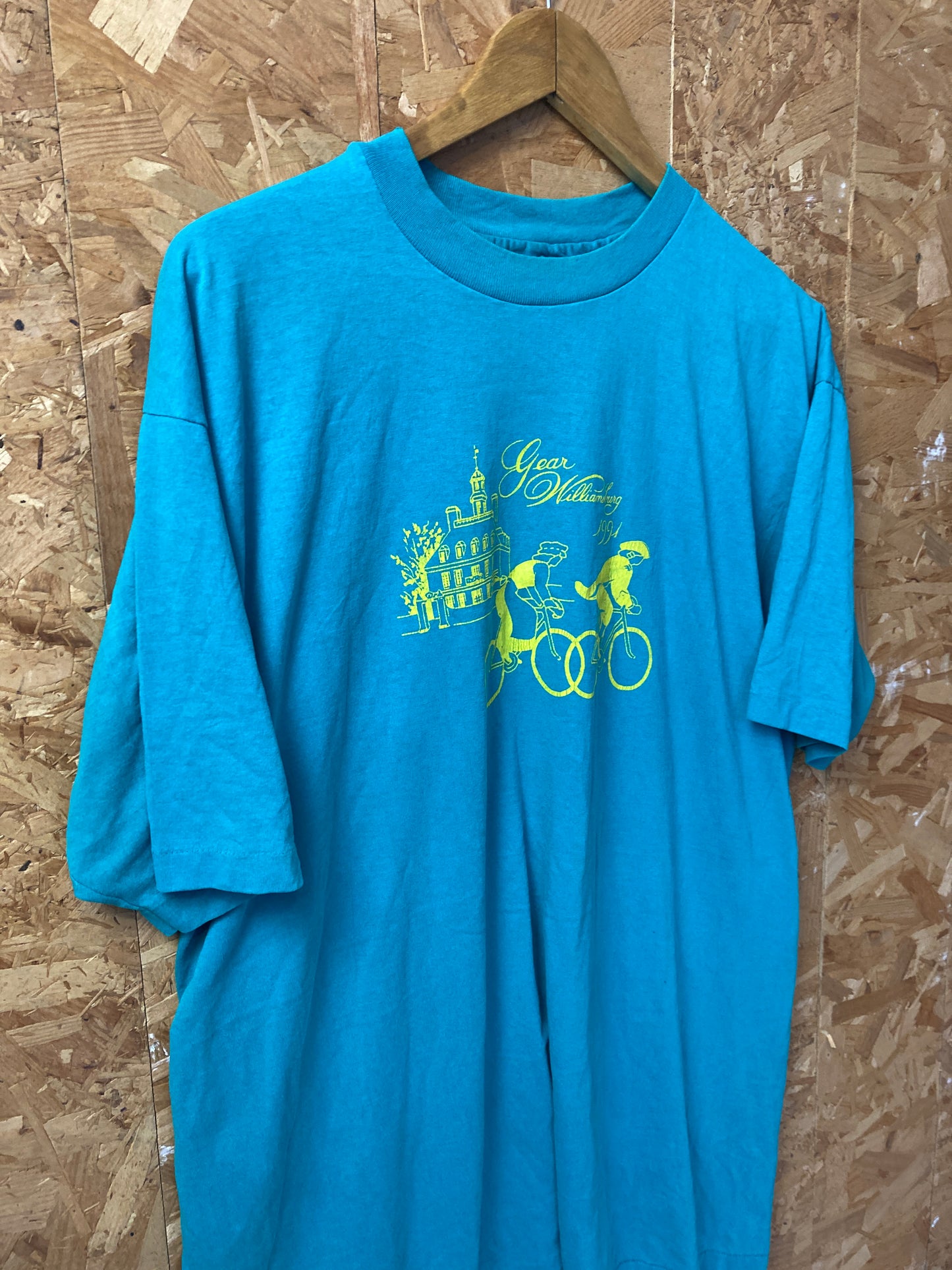 Vintage 90s turquoise Gear Williamsburg cycle festival souvenir t-shirt size XL