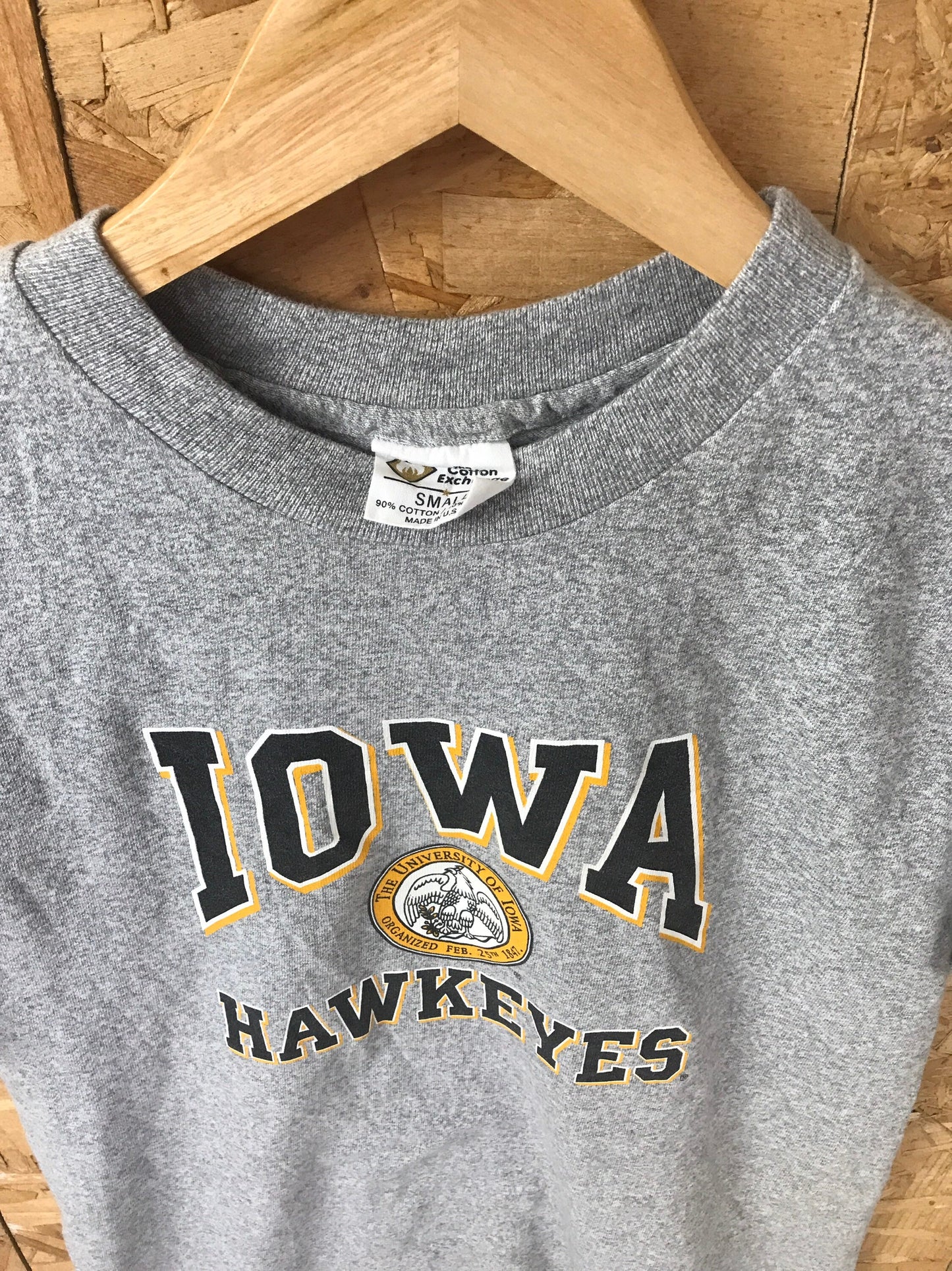 Vintage 90s Iowa Hawkeyes College USA souvenir college varsity heavy duty grey marl t shirt size sma