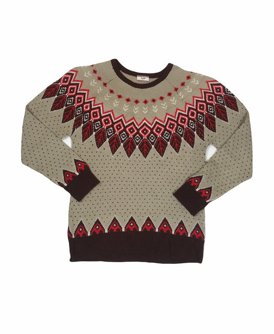 Vintage 80s multi colour Nordic style fair isle beige red brown knitted unisex sweater size large