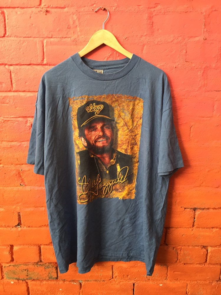 Vintage 90s Merle Haggard “Hag Fan” licence plate USA country music grey blue t-shirt size XXL