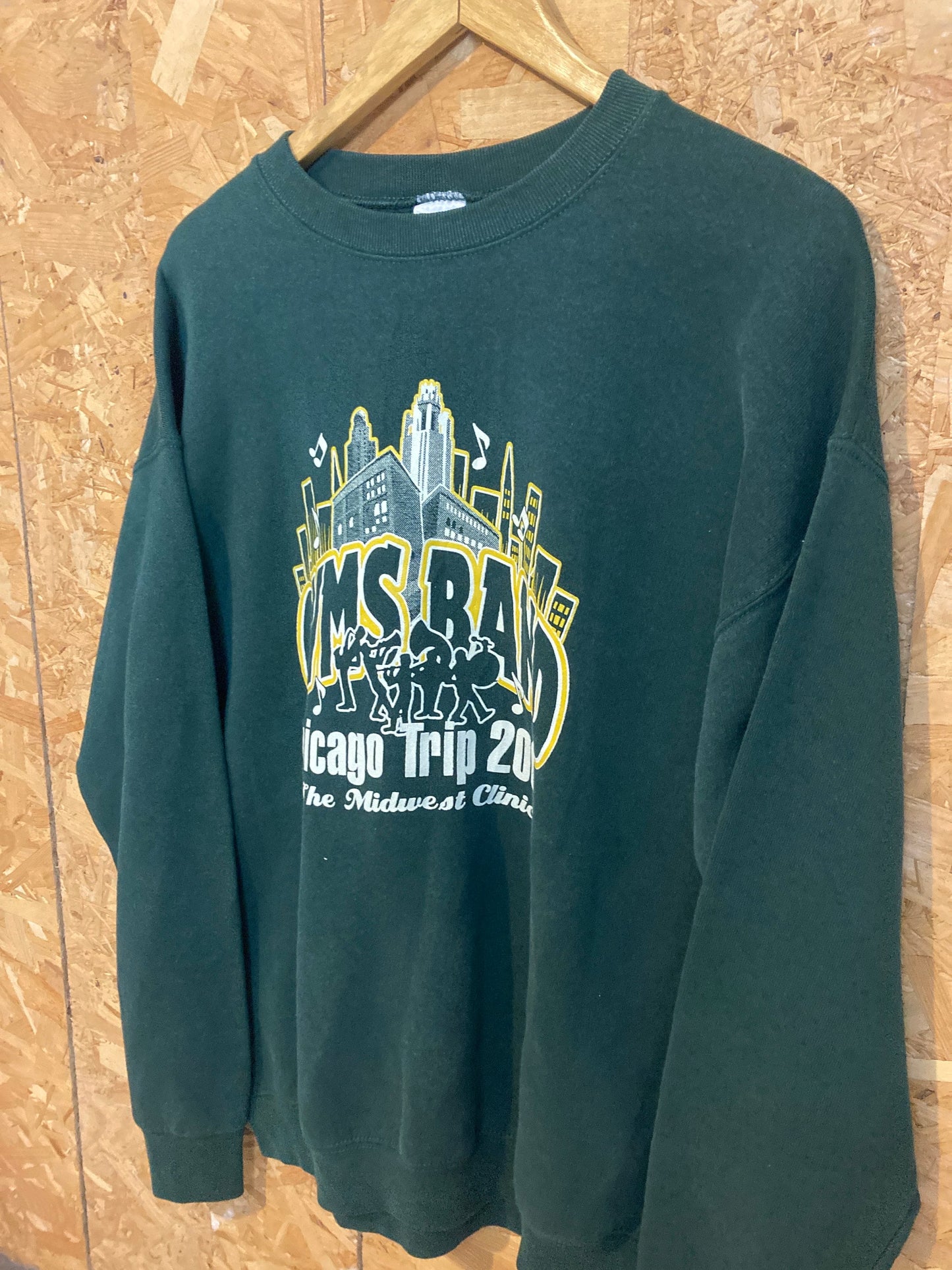 Vintage Y2K QVMS band Chicago tour USA souvenir dark green yellow crew neck sweater size large