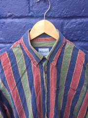 Vintage 90s United Colours of Benetton green blue red corduroy striped long sleeve shirt size large