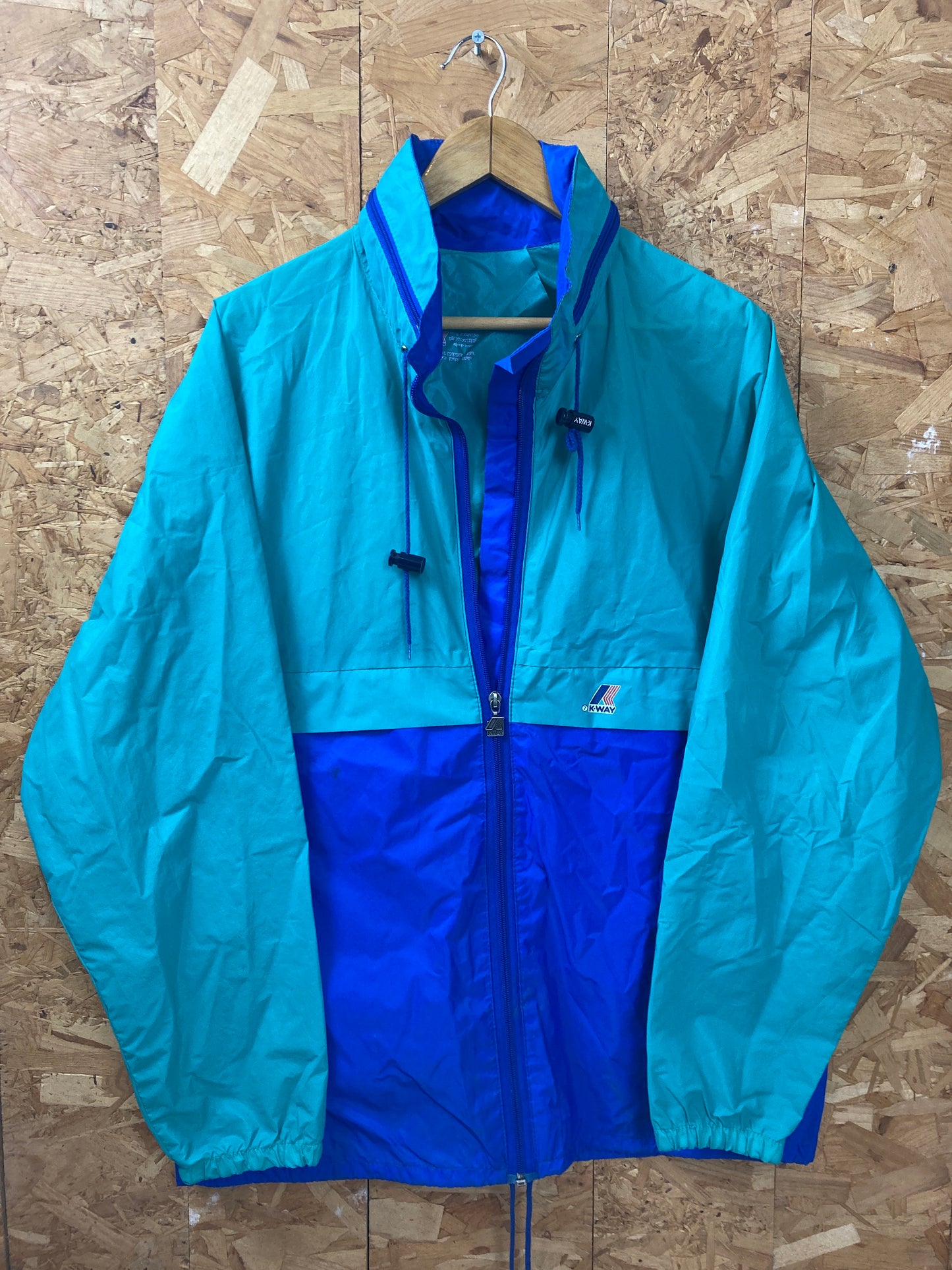 Vintage 90s K-Way blue green lightweight windbreaker waterproof rain jacket size large