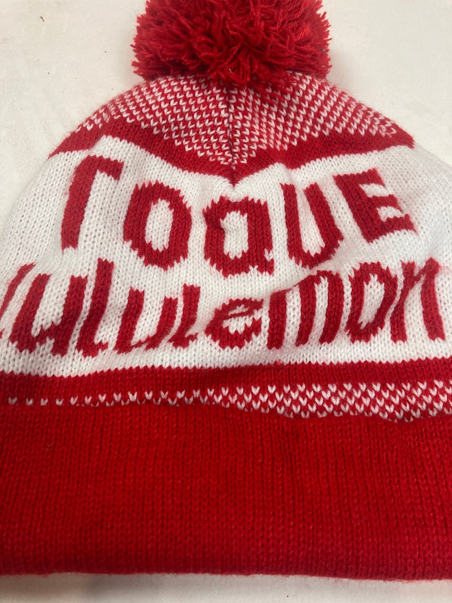 Vintage red white Toque Lululemon iconic winter ski beanie bobble hat