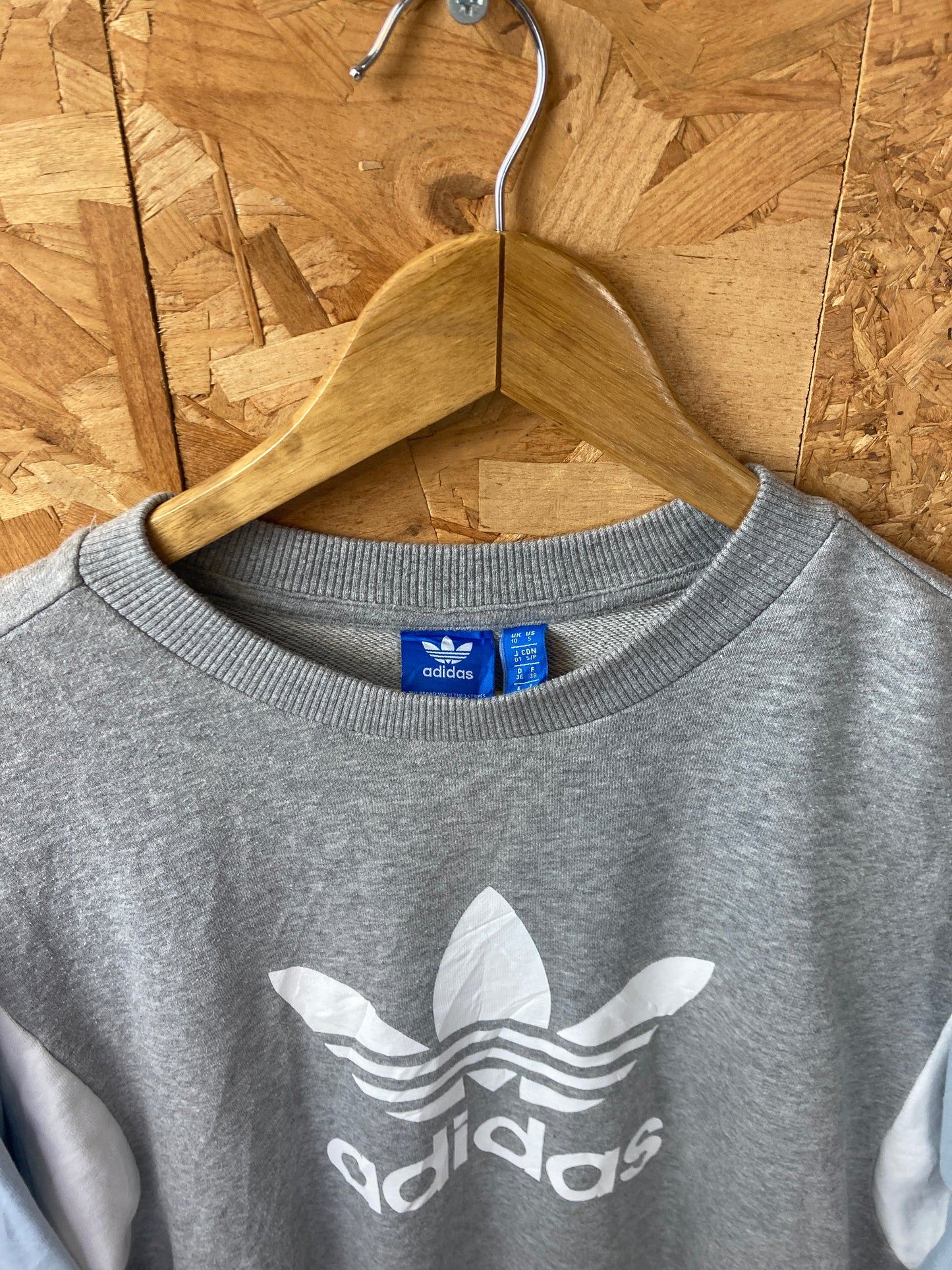 Vintage grey white blue Adidas logo print crew neck sweater size medium