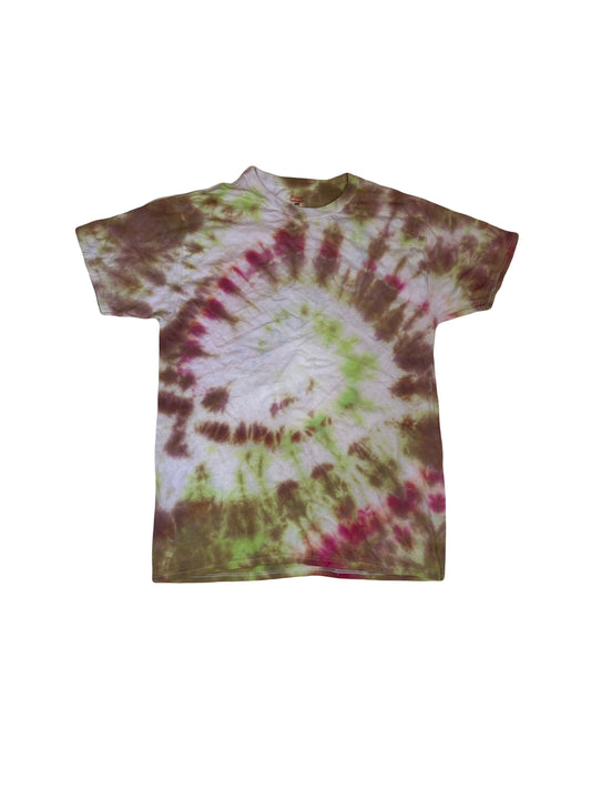 Vintage 90s tie dye grungy green pink and huge swirling pattern USA school trippy psychedelic rave t-shirt size medium