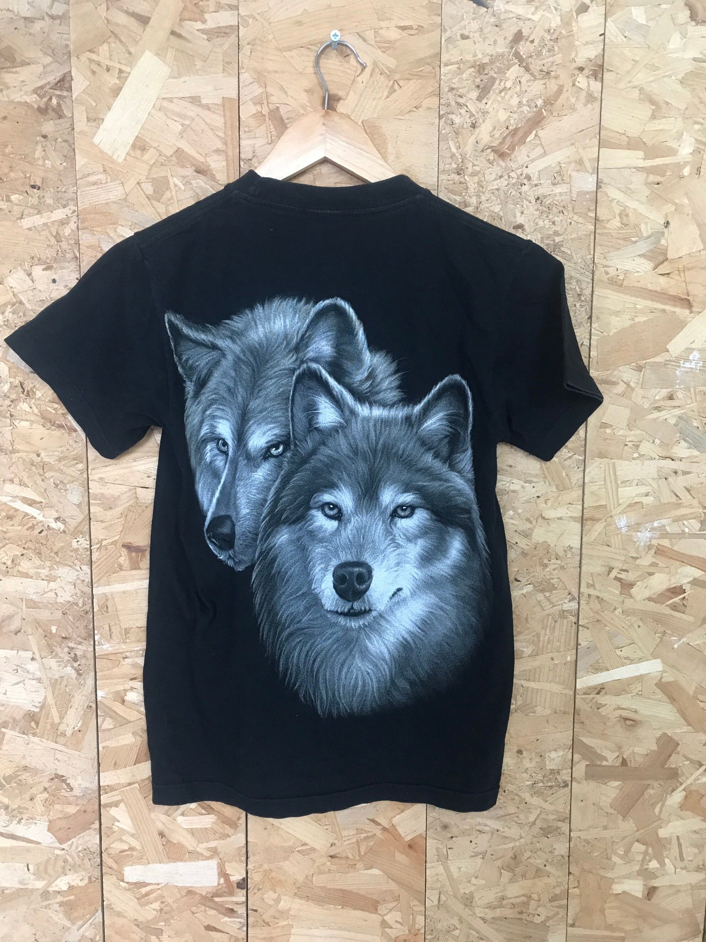 Vintage Wolf pups animal printed nature scene black t-shirt size small