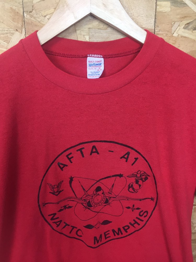 Vintage 80s AFTA NATTC atomic authentic Cold War US naval training academy red t-shirt size medium