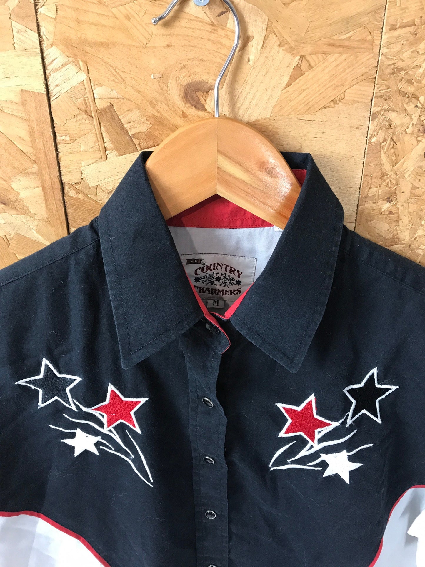 Ladies Vintage USA red black grey Rockerbilly line dance cowgirl western shirt size medium by Country Charmers