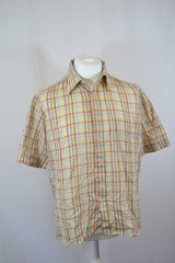 Vintage 90s beige multicolour check nerdy short sleeve shirt size large